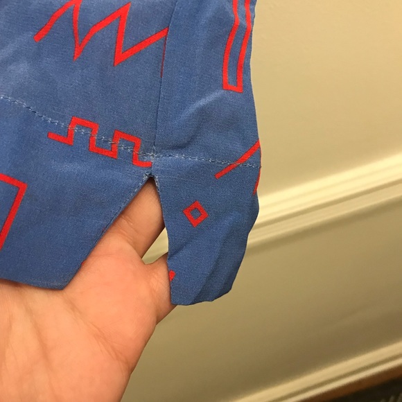 Dusen Dusen Silk Geometric Skirt XS blue red elastic waist full a line - Picture 3 of 10